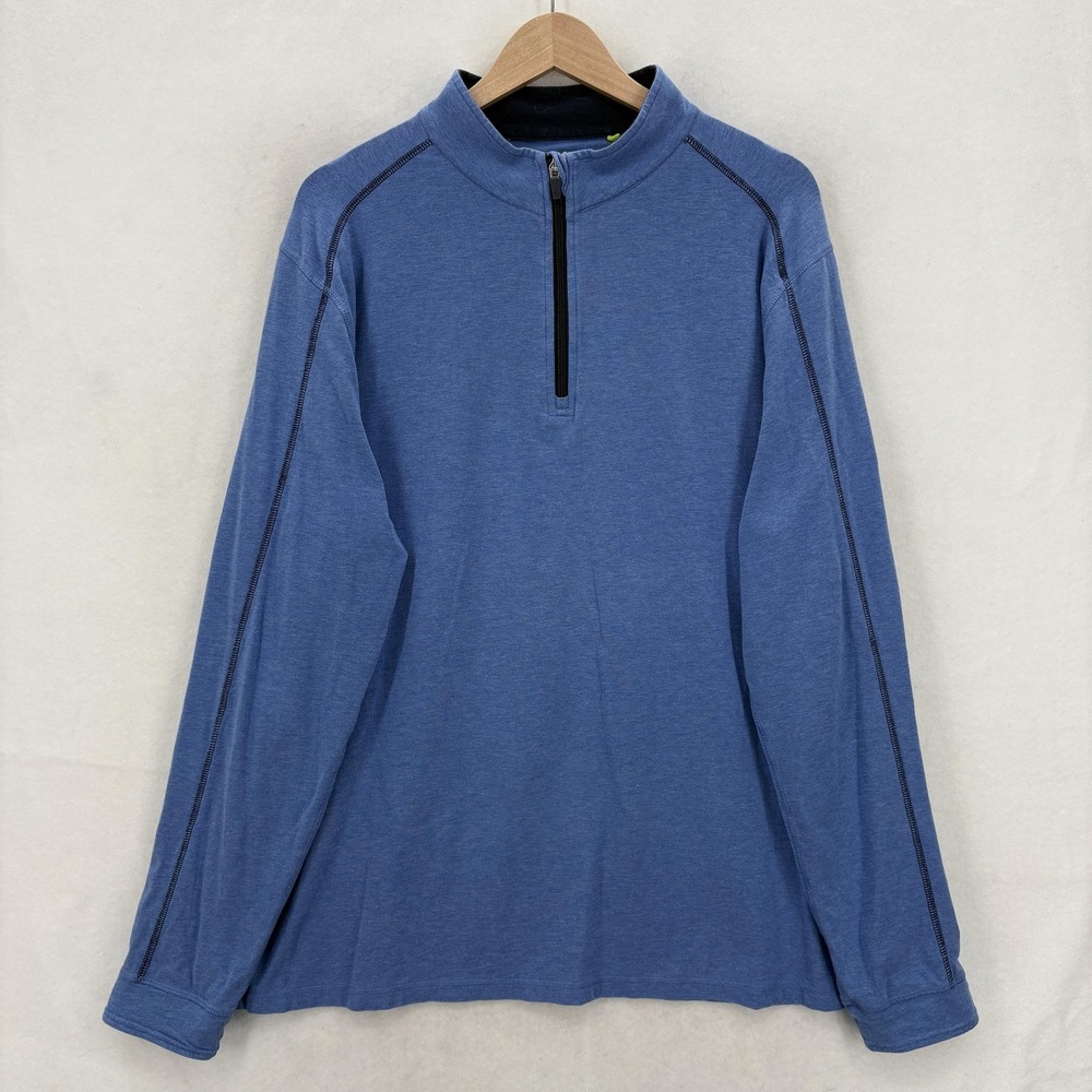 Tasc Performance Pullover Mens XL Blue Bamboo Quarter Zip Mock Neck Stretch